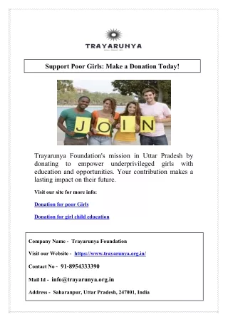 Support Poor Girls: Make a Donation Today!