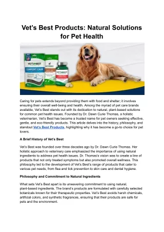 Vet’s Best Products Natural Solutions for Pet Health