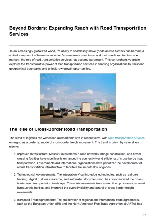 Beyond Borders Expanding Reach with Road Transportation Services