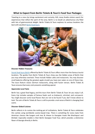 What to Expect from Berlin Tickets & Tours’s Food Tour Packages