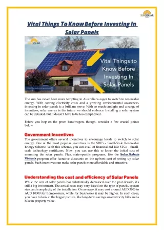 Vital Things to Know Before Investing In Solar Panels
