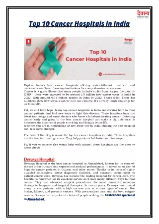 Top 10 Cancer Hospitals In India