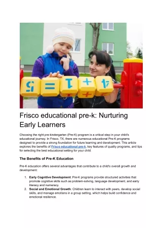 Frisco educational pre-k_ Nurturing Early Learners