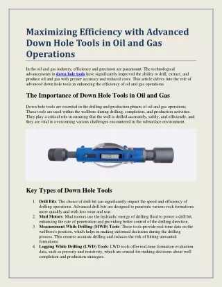 Maximizing Efficiency with Advanced Down Hole Tools in Oil and Gas Operations