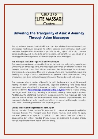 Unveiling The Tranquillity of Asia- A Journey Through Asian Massages