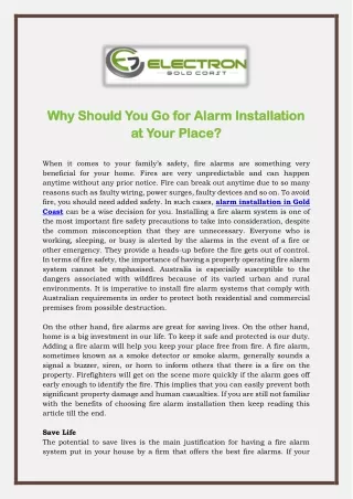 Why Should You Go for Alarm Installation at Your Place