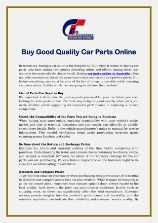 Buy Good Quality Car Parts Online