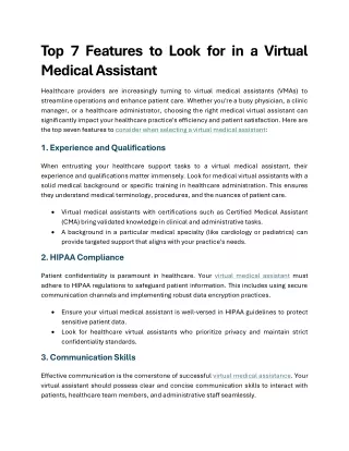 Top 7 Features to Look for in a Virtual Medical Assistant