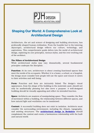 Shaping Our World- A Comprehensive Look at Architectural Design