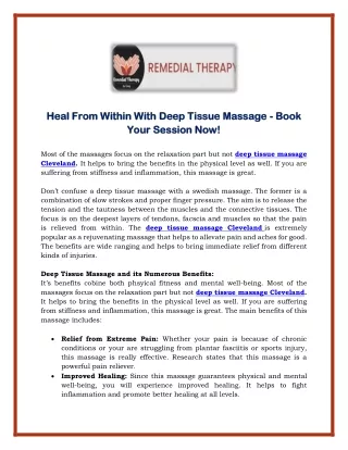 Heal From Within With Deep Tissue Massage - Book Your Session Now