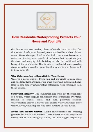 How Residential Waterproofing Protects Your Home and Your Life