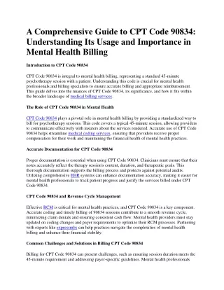 A Comprehensive Guide to CPT Code 90834 Understanding Its Usage and Importance in Mental Health Billing