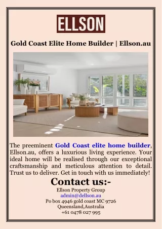 Gold Coast Elite Home Builder  Ellson.au