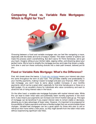 Comparing Fixed vs. Variable Rate Mortgages