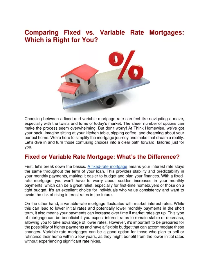 comparing fixed vs variable rate mortgages which