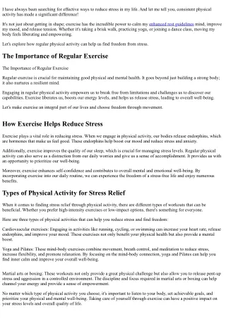 Reducing Stress Through Consistent Physical Activity