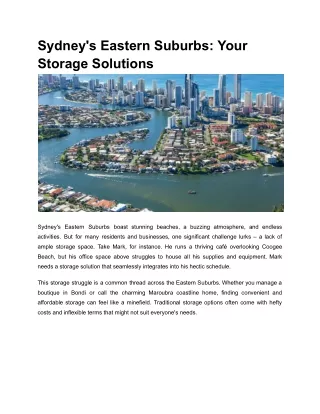Sydney's Eastern Suburbs: Your Storage Solutions