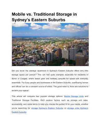 Mobile vs. Traditional Storage in Sydney’s Eastern Suburbs