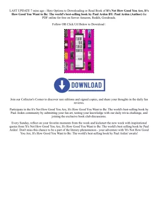 Download PDF It's Not How Good You Are, It's How Good You Want to Be: The world'