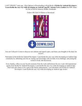 PDF [Download] Kotlin for Android Developers: Learn Kotlin the easy way while de