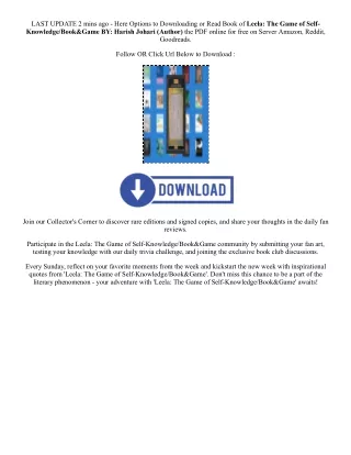 PDF [DOWNLOAD] Leela: The Game of Self-Knowledge/Book&Game By  Harish Johari (Au