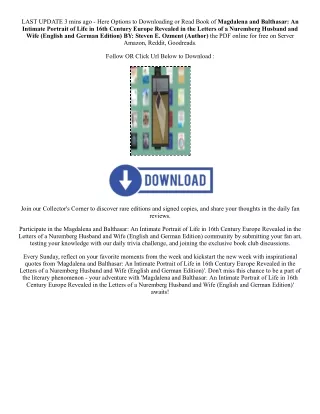 PDF [Download] Magdalena and Balthasar: An Intimate Portrait of Life in 16th Cen
