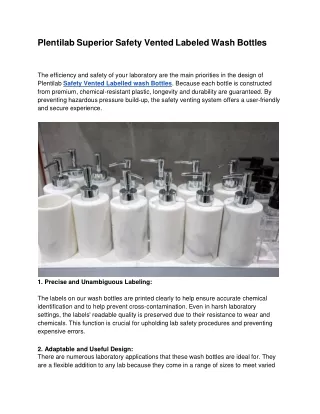 Plentilab Superior Safety Vented Labeled Wash Bottles