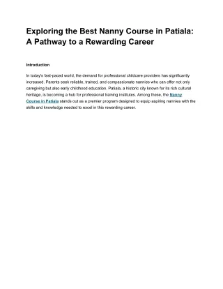 Exploring the Best Nanny Course in Patiala: A Pathway to a Rewarding Career
