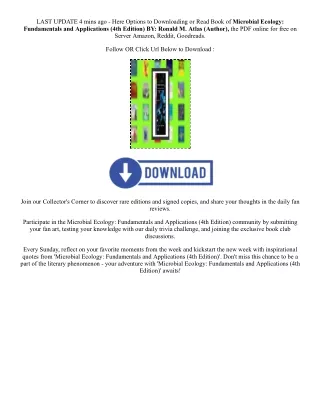PDF [DOWNLOAD] Microbial Ecology: Fundamentals and Applications (4th Edition) By