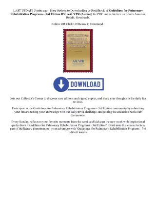 [PDF EPUB] Download Guidelines for Pulmonary Rehabilitation Programs - 3rd Editi