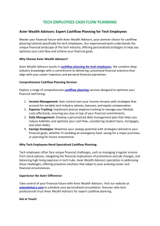 tech employees cash flow planning