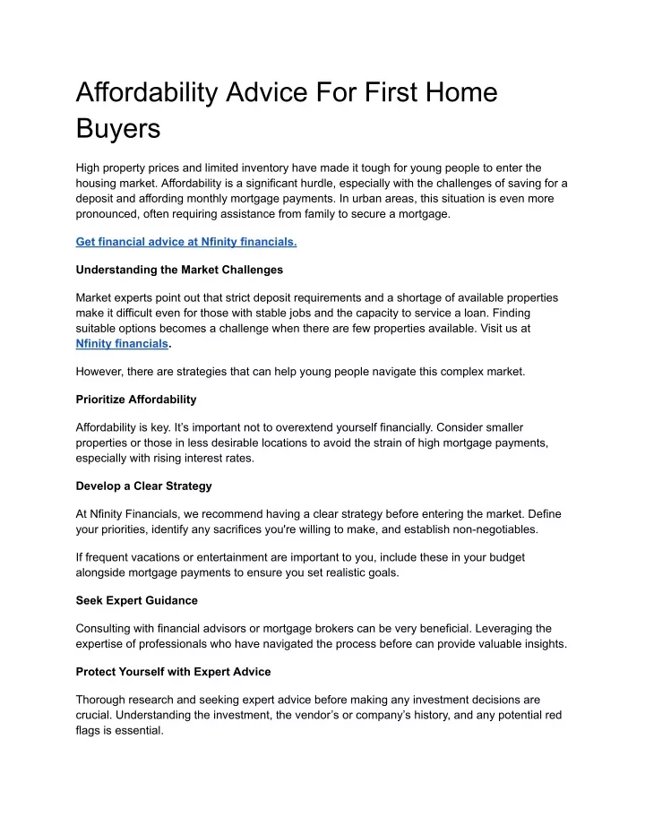 affordability advice for first home buyers