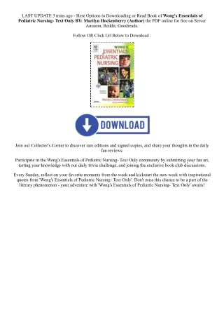 [download pdf] Wong's Essentials of Pediatric Nursing- Text Only By  Marilyn Hoc