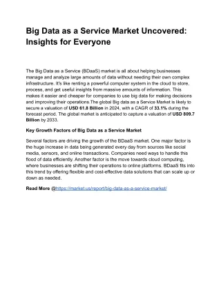 Big Data as a Service Market Uncovered:Insights for Everyone