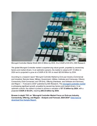 Microgrid Controller Market Worth $45.33 Billion by 2034, At a CAGR of 20.33% _ BIS Research