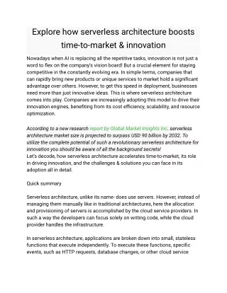 Explore how serverless architecture boosts time-to-market & innovation