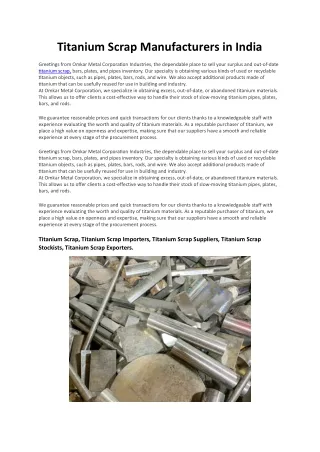 Titanium Scrap Manufacturers in India