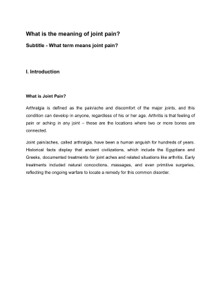 What is the meaning of joint pain