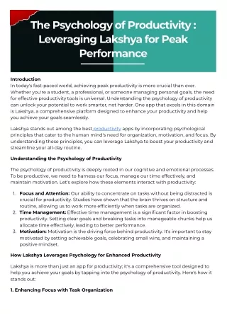 The Psychology of Productivity : Leveraging Lakshya for Peak Performance