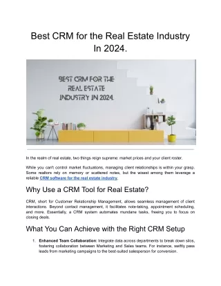 Best CRM for the Real Estate Industry In 2024.