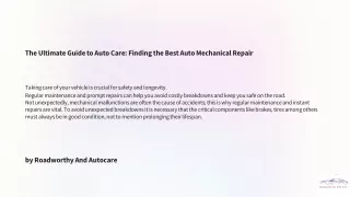 The Ultimate Guide to Auto Care: Finding the Best Auto Mechanical Repair