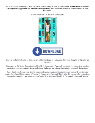 Download PDF Social Determinants of Health: A Comparative Approach By  Alan Davi