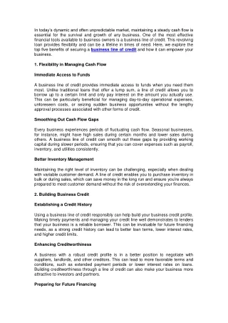 Top 5 Benefits of Securing a Business Line of Credit in Today's Market