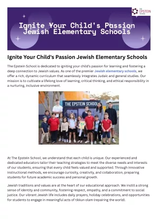 Ignite Your Child's Passion Jewish Elementary Schools