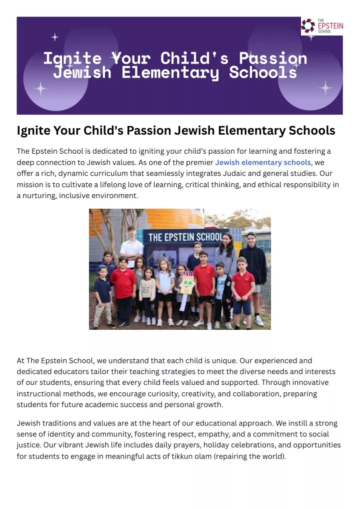 ignite your child s passion jewish elementary