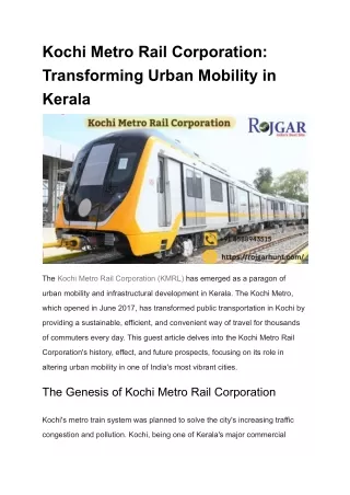 Kochi Metro Rail Corporation_ Transforming Urban Mobility in Kerala