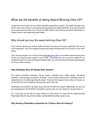 What are the benefits of taking Award Winning Olive Oil