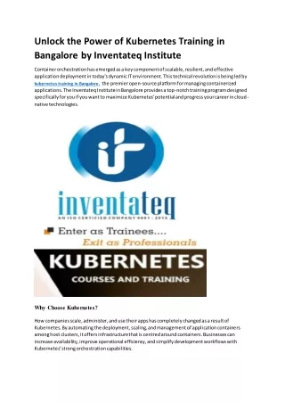 Kubernetes Training in Bangalore by Inventateq Institute