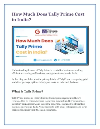 How Much Does Tally Prime Cost in India ?