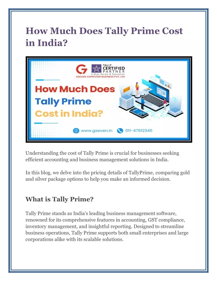 how much does tally prime cost in india